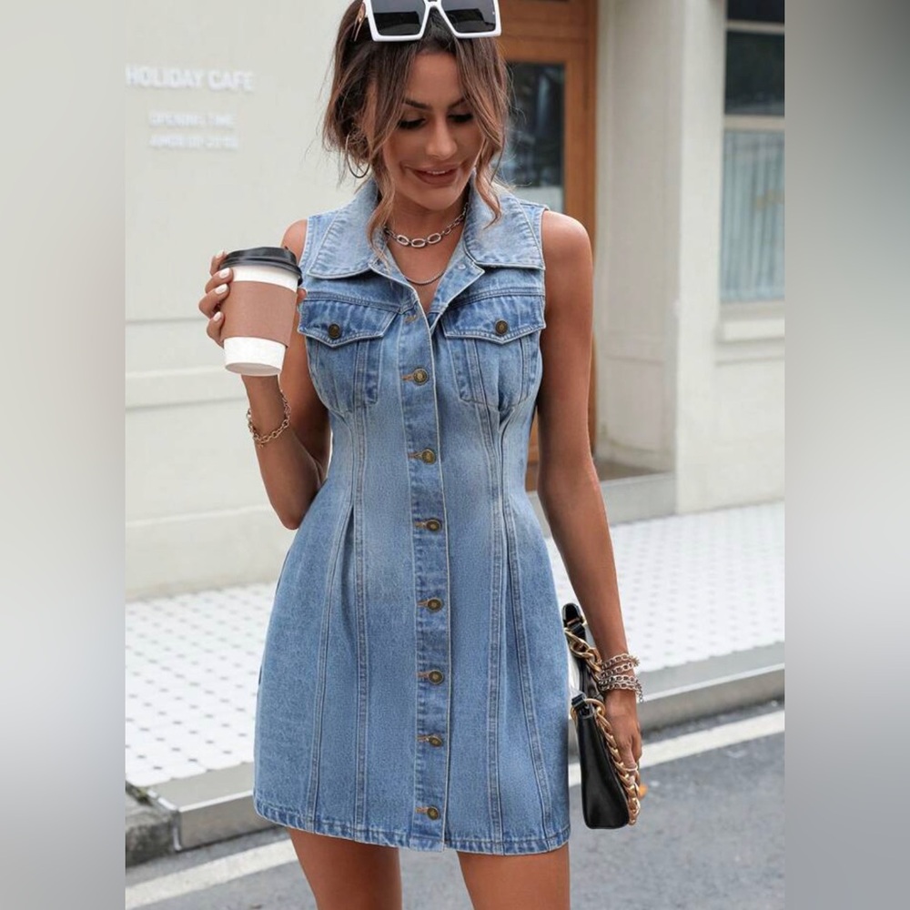 Button front denim dress